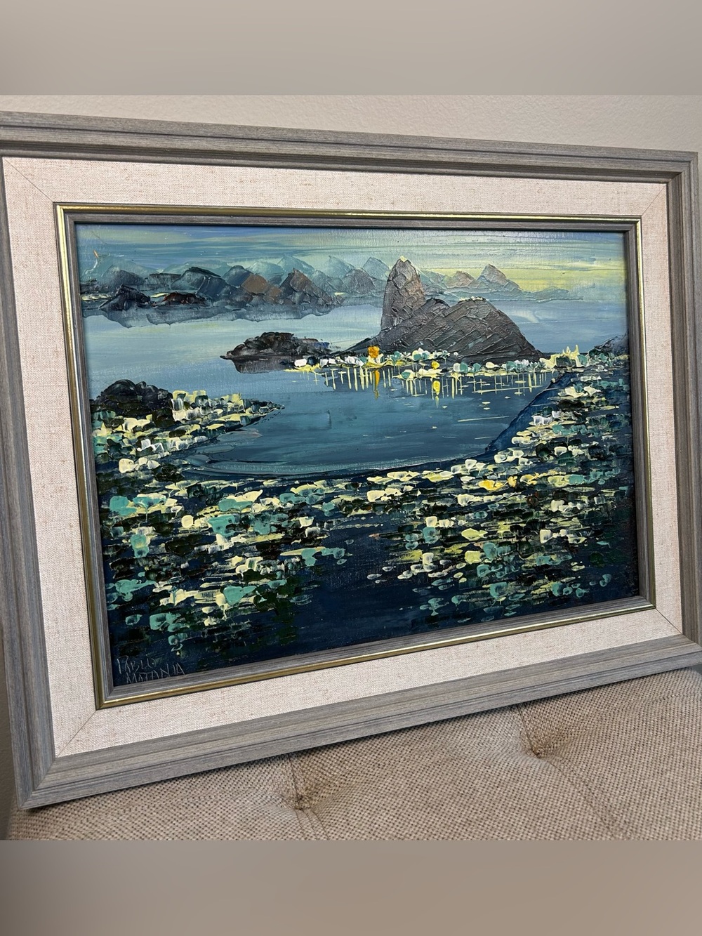 Original Pablo Matania Painting Oil on Canvas 9x12.5” Baia di Rio Rio de Janeiro - Picture 2 of 6